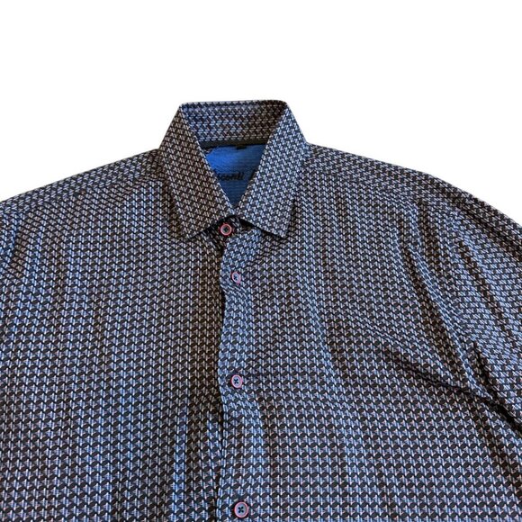 Visconti Black Long Sleeve Button-Down Shirt Black Colorful Print Size Medium - Picture 2 of 12